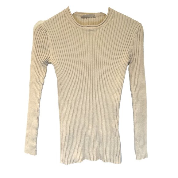 Everlane Cream Ribbed Crew Neck Sweater - Picture 2 of 8